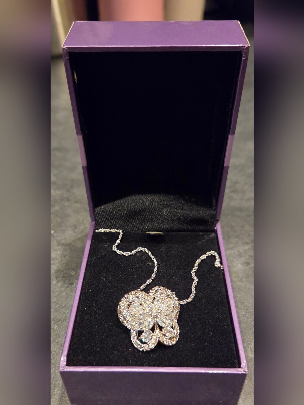 Suzanne Somers Silver Crystal Floral Heart Necklace
